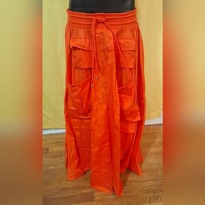 Vibrant Orange Long Cargo Skirt